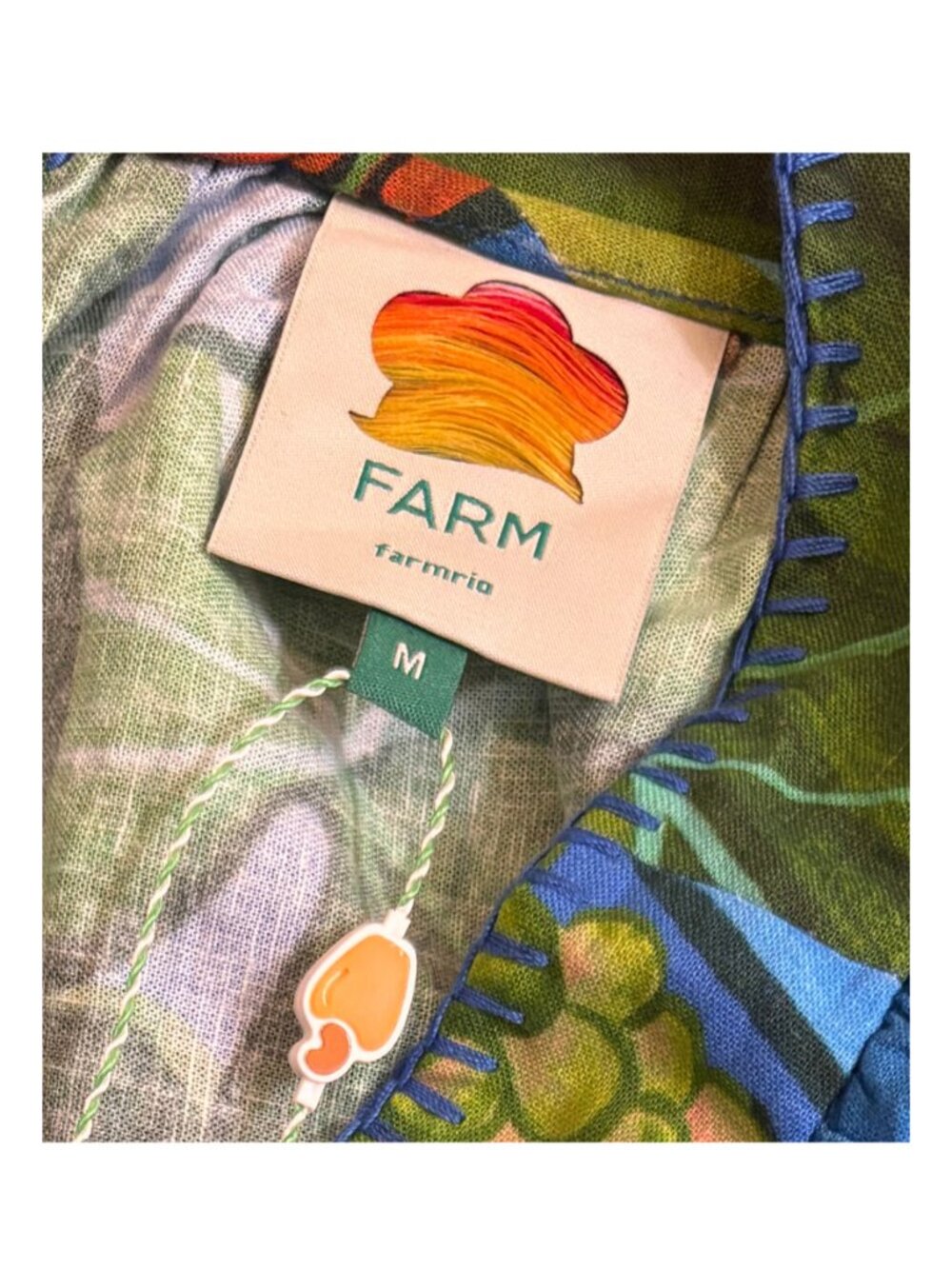 NWT FARM RIO Banana Grapes Tropical Print Linen Cami Top Blue M - Picture 8 of 13